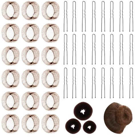 60 Pezzi Retina per Capelli Chignon Marrone Scuro - 3 Donut Caffè & 100 Forcine Nere 6cm - Rete Elastica Invisibile per Donne, Ragazze, Ballerine, Infermiere
