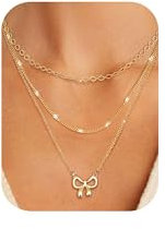 FIOROYAL 3Pcs Kette Gold Damen Layering Halskette Damen 14K Gold Vergoldet Kette Set Wasserfest Kreuz Schmetterling Schleifen Rundee Anhänger Kette für Frauen Mädchen Bow