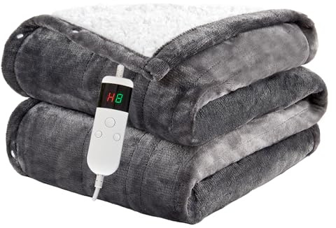 Cushious Manta eléctrica con apagado automático, 150 x 180 cm, 10 niveles de calor hasta 8 horas, temporizador de apagado automático, protección contra sobrecalentamiento, lavable a máquina, manta