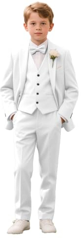 Leader of the Beauty - Trajes para niños, traje formal de paje de 3 piezas, traje de boda, traje de graduación, para niños de 3 a 16 años, blanco, 14 años
