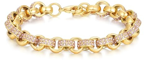 Gold Belcher Bracelet with Pink CZ Stones, 6-Inch 8mm Belcher Chain, PVD Gold Plated – Bling King London