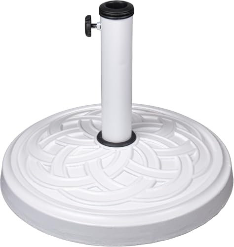 Relsy White Stone 12KG Parasol Base For Patio & Garden Furniture Umbrella Stand, Resin White Parasol Bases Heavy Duty For Poles Up To 50mm - Model 05