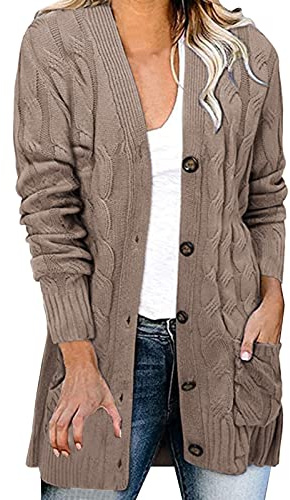 Gilet Mi Long Boutonné Femme Pull Femme Chic Et Elegant Grande Taille Pulls Décontractés Pull Tricot Cardigan avec Bouton Manteau Ample Manteaux Manches Longue Veste avec Poche Vêtements Cardigan