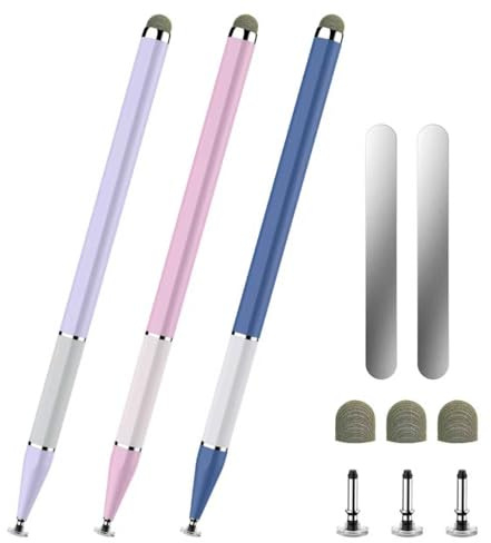 Bopomofo Stylus Pen for Touchscreen,3 PCS 2-in-1 Magnetic Stylus Pen High Sensitivity & Precision Stylus,Extended Pen Body Design,Compatible with Touch Screens(Blue/Purple/Pink)