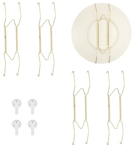 QUARKZMAN 4 Pz Portapiatti, 10 Portapiatti Universali Invisibili In Acciaio Inossidabile Per Parete Supporto A Forma Di W Con Chiodo Senza Tracce Per Decorazioni, Oro
