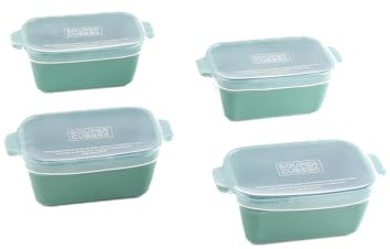Souper Cubes Stoneware 2.0-5 x 3 Baking Dishes for Oven, Made in USA, Premium Mini Ceramic Baking Dishes with Silicone Covers for Individual Portions, Set of 4 - Kale