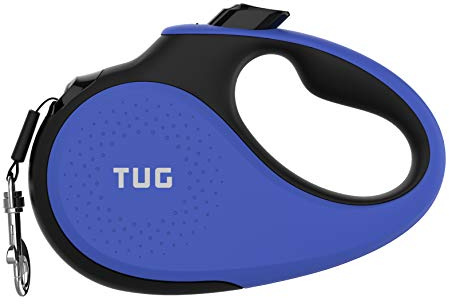 TUG 360° Tangle-Free Retractable Dog Leash with Anti-Slip Handle | 16 ft Strong Nylon Tape | One-Handed Brake, Pause, Lock (Medium, Blue)