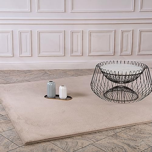 Hochflor Teppich Wohnzimmer - Einfarbig Taupe - 120x170 cm - Super Soft Polyester, Samtig-Flauschiger Flor - Fell-Teppiche für Schlafzimmer, Esszimmer, Arbeitszimmer