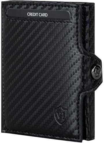 VON HEESEN Slim Wallet mit XL Münzfach & RFID-Schutz - Mini Geldbörse Herren & Damen - Kartenetui Geldklammer Kreditkartenetui - Portmonee Geldbeutel Portemonnaie klein (Carbon)