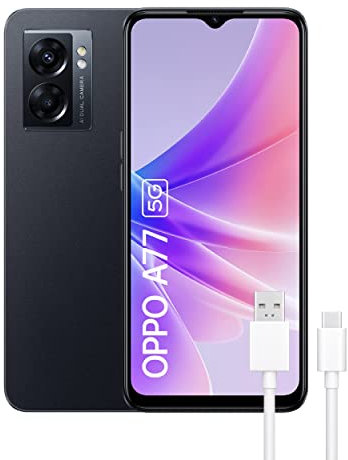 OPPO A77 5G - Teléfono Móvil Libre, 4GB+64GB, Cámara 48+2MP, Smartphone Android, Batería 5000mAh, Batería 5000mAh, Carga Rápida 33W, Dual SIM - Negro