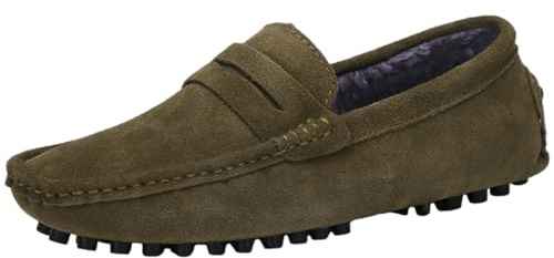 Jamron Hombres Cuero de Gamuza Penny Mocasines | Forro de Cuero Transpirable, Tacón Plano, Zapatos de Conducción, Slip-on, Talla Grande, Casual & Elegante