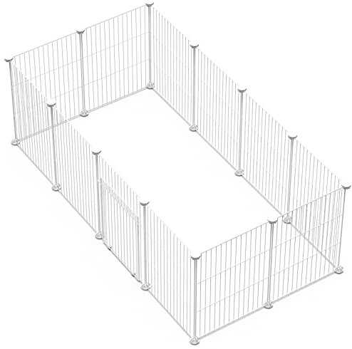 LANGXUN DIY Kleintier-Laufstall Mit Tür - Kaninchen- & Meerschweinchenkäfig, Welpen- & Kätzchen-Gehege | Tragbarer Metalldraht-Hofzaun für Innen & Außen (43x32 12pcs Weiß)