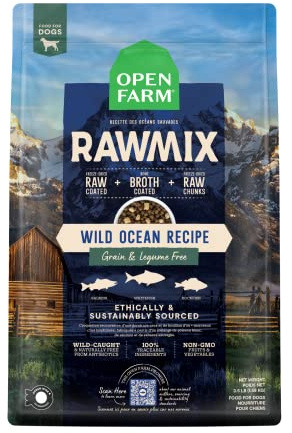 Open Farm, RawMix Grain-Free Dry Dog Food, Protein-Packed Kibble Coated in Bone Broth with Freeze Dried Raw Chunks, Salmon Whitefish & Rockfish,Wild Ocean Recipe, 3.5lb Bag