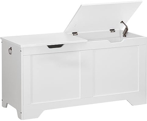 HOOBRO Truhen, Schuhbank mit 2 Deckeln, Aufbewahrungstruhe, Spielzeug-Aufbewahrungsbox mit interner Trennwand, für Eingangsbereich, Wohnzimmer, Schlafzimmer, Weiß EWT102CW01