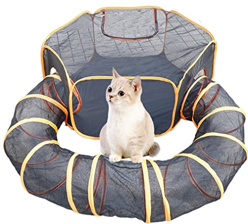 Tragbarer Haustier-Laufstall mit Tunnel, geschlossenes Katzenzelt für drinnen und draußen, tragbarer Welpen-Laufstall für kleine Hunde, Kätzchen, Kaninchen, Meerschweinchen, atmungsaktiver, offener