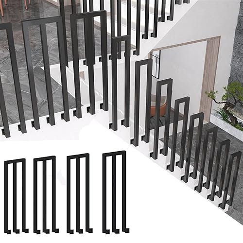 Main courante pour escalier extérieur, Rampe escalier intérieur en forme de U/M, Garde corps en fer forgé noir à fixation latérale pour maison de jardin, terrasse, balcon ( Couleur : M-shaped 4 piece