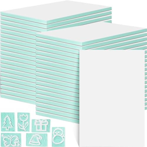 Frienda 40 Pcs 4x6 Rubber Carving Blocks Linoleum Block Stamp Making Kit Soft Rubber for Craft Project Beginners Stamp Maker Printmaking Supplies (White and Green)