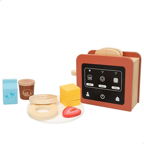 WOOMAX Children's Wooden Toaster, 9 Accessories, Toy Appliance, Kitchen Accessories, Educational Games, Toys for children 2 years, Birthday gifts for children (47598)
