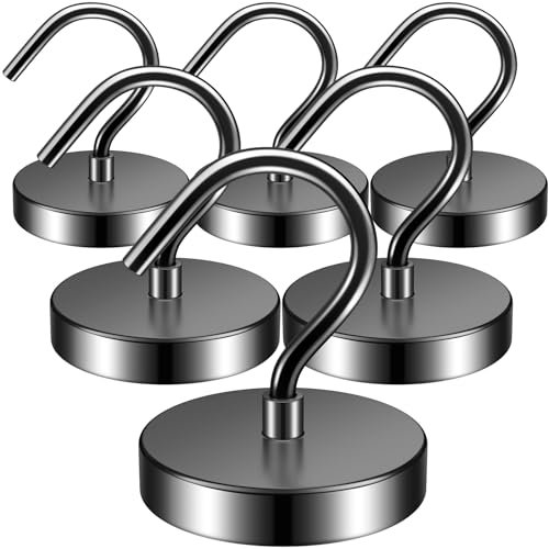 FINDMAG 6Pack Black Strong Magnetic Hooks, 100lbs+ Heavy Duty Magnets with Hooks for Cruise Ship Walls,Magnetic Kooks Heavy Duty for Cruise Cabins,Hanging,Grill,Tool,Kitchen
