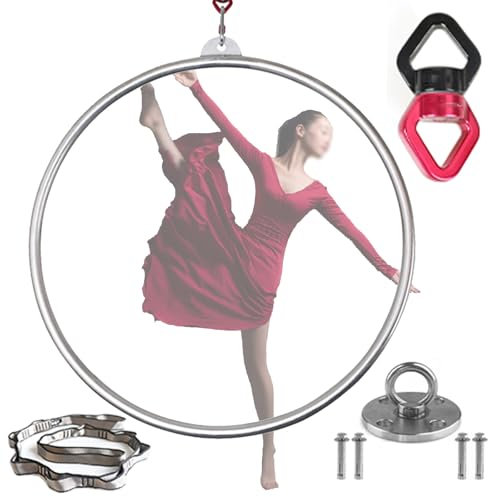 Quixnova Lyra Aerial Hoop, Edelstahl Hoop Zirkus Hoop für Tanzstudio, Aerial Fitness, 85/90cm Single Point Aerial Equipment Yoga Hoop mit Zubehör,3.2cm-85cm