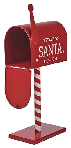 URBNLIVING Cassetta della posta natalizia in legno e metallo, con Babbo Natale, ad arco, decorativa, rossa, decorazione da tavolo per le vacanze, casa in campagna, piccola o grande (grande)