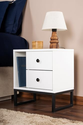 Nightstand, White, Black, 50 x 18 x 5 | Made from 100% Melamine Coated Particle Board, Thickness:18 mm | Perfect for Modern Home Office & Study Spaces, Elegant and Functional Design
