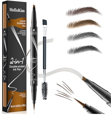 Augenbrauenstift, wasserfester 2-in-1-Microblading-Stift mit zwei Enden, langanhaltender, wischfester Augenbrauenstift mit Augenbrauenpinsel, erzeugt natürliche Augenbrauenfarbe (Dunkelbraun)