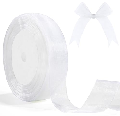 Cinta De Gasa De Organza Blanca Transparente 25mm Regalo Cumpleaños 46m Cintas Para Regalos Lazos Novia Decorativas