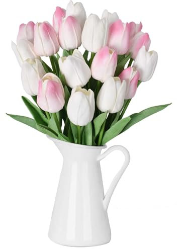 DecorDwell Tulipes Artificielles en Latex, 20 Pcs Real Touch Latex Artificielle Tulipes, pour la Maison, Mariage, Fête, Décoration de Bureau, Arrangements Floraux