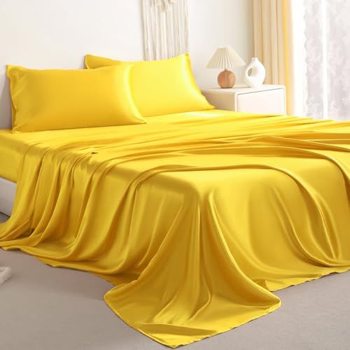 NTBAY Set di biancheria da letto in raso, 4 pezzi, per letto matrimoniale, morbido e setoso, lussuoso set di lenzuola e federe, include 2 federe, 1 lenzuolo piatto, 1 lenzuolo con angoli con tasca