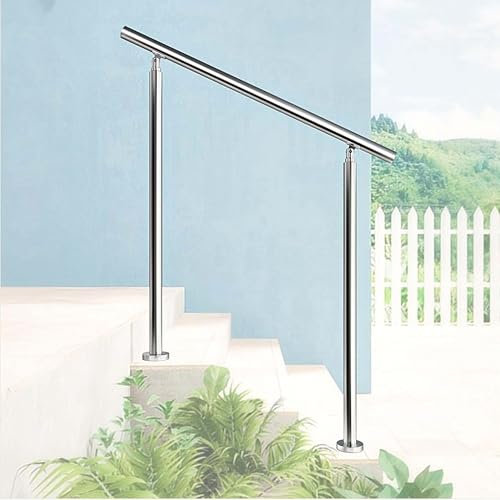 AICA Barandilla escalera, pasamanos de acero inoxidable para jardines, porches, entradas, interior y exterior escalera, Plateado, 100x106cm, 0 barras transversales