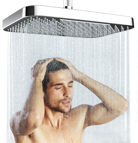 JINYOMFLY Grande Pommeau de Douche, 33 cm Tete de Douche Pluie, Grand Pommeau Douche Carré Haute Pression, Rotatif 360° Tête de Douche Anti Calcaire