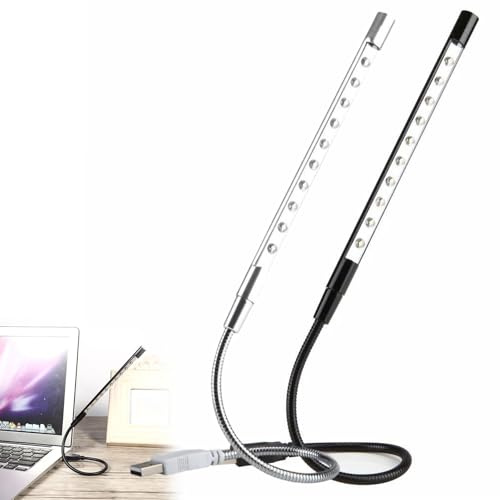 Cerioll USB Anschluss Leselampe, USB Schwanenhals Lampe, 2 Stück Notebook-Leselampe, Flexibeles LED Leselicht Mit Schwanenhals, Für Buch, Laptop PC Computer (Schwarz+Silber)