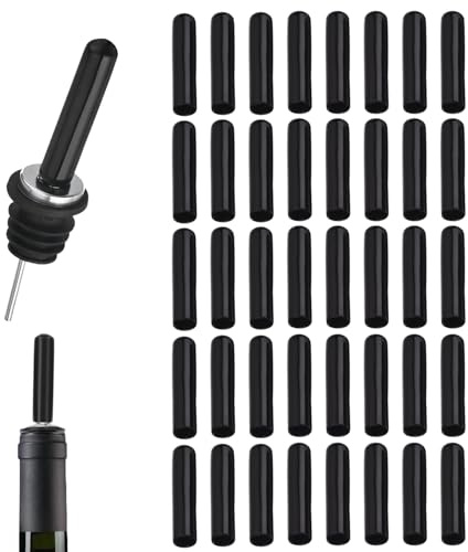 ELNX 40 Pezzi Copri Becchi Versatori, Tappi in Plastica per Liquori, Olio e Spout Conico, Lunghezza 5,5 cm, (Nero, Diametro 1 cm)