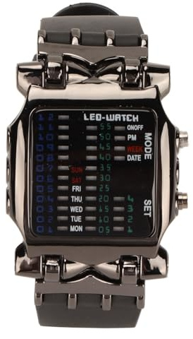 Asixxsix Binary Watch, Mens Digital Watch LED Electronic Binary Colorful Wrist LED Digital Display Silicone Strap Electronic for Boys Mens