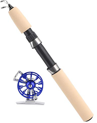 Set di canne telescopiche per la pesca sul ghiaccio invernale FD50, combo di canna da pesca sul ghiaccio portatile con mulinello interamente in metallo e anelli guida in ceramica p (Blu)