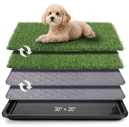 Dog Grass Pad with Tray, 30 x 20 in, 3-Layer Potty with 2 Grass Pads