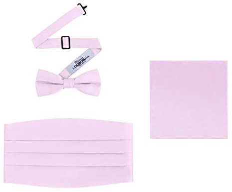 Men's 3 Piece Formal Accessory Set with Bow Tie, Cummerbund & Pocket Hanky (Pink)