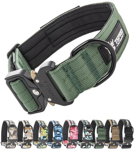 TSPRO Premium Hundehalsband mit Patch Dickes Verstellbares Taktisches Hundehalsband Schwere Ausführung Schnellverschluss Metallschnalle für Mittelgroße bis Große Hunde (Grün L)