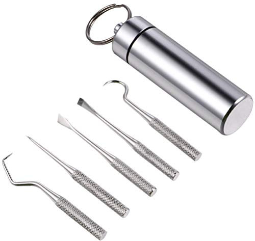 Healifty 5er Zahnpflege Set, Zahnsteinentferner, Zahnreinigung Set, Edelstahl Zahnarzt Instrumente mit Zahnsonde Zahnspiegel Zahnreiniger, Zahnpflege Set für Zahnstein Selbst Entfernen