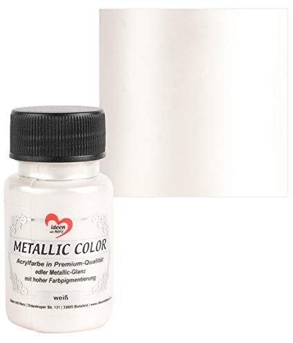 Ideen mit Herz Metallic Color | Hochwertige Acrylfarbe in Premium-Qualität mit Edlem Metallic-Glanz und Hoher Farbpigmentierung | 50 ml (Weiß)