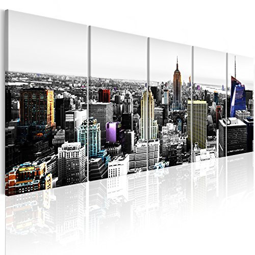 murando Cuadro Acústico New York 200x80 cm espuma acústica absorbe el sonido aislamiento lienzo de 5 piezas Impresión Artística Decoración de Pared Ciudad City d-C-0069-b-m