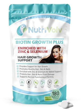 Biotin Hair Growth | Enhanced with Zinc & Selenium | 180 Tablets | 10,000mcg Biotin | Hair Vitamins Complex | Vegan | Hair Skin & Nails Vitamins for Men & Women | UK Made