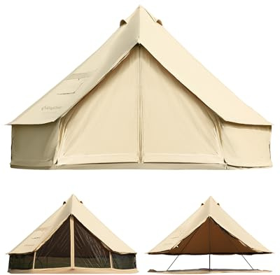 KingCamp Khan 4/5M Glockenzelt Atmungsaktives,Wasserdicht TC-Baumwollzelt | Geräumig 6-10 Personen Glamping Zelt,4-Jahreszeiten Zelt mit Ofenöffnung,Wetterbeständig,für Familien,Gruppen Längere Camping