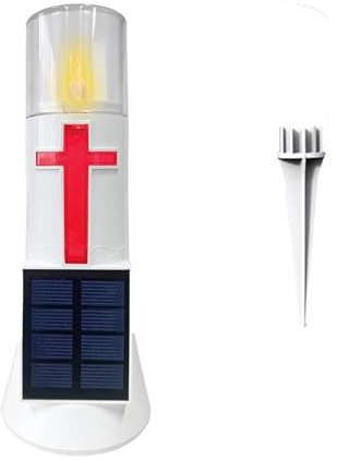 LILONZON Waterproof Outdoor Solar Powered Flameless Candle LED Light Cross Grave Decoration Cemetery Light Blessed Candles for Home Memorial Decoration,Yard (1PACK)
