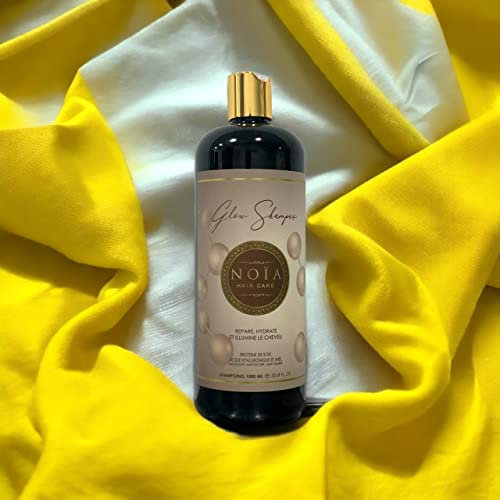 NOIA HAIR - SHAMPOING PROFESSIONNEL SANS SULFATES 1000ML + BROSSE BRUSHING OFFERTE (GLOW SHAMPOING PROTEINE DE SOIE, ACIDE HYALURONIQUE & MIEL 1000ML)