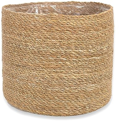 DARO DEKO Seegras Korb rund Natur Ø 23 x 21 mit Einsatz Blumentopf geflochten Aufbewahrungskorb Über-Topf Blumenkorb