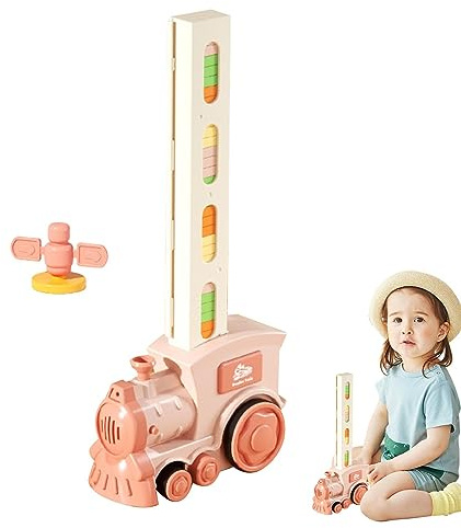 Moxeupon Dominos Train - Juego de Trenes Domino automático | 60 Dominos para con Sonido, Juguete de Tren Domino automático Ligero, Regalos de cumpleaños creativos para niños