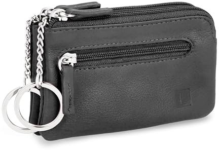 LEDEROW - XXL Schlüsseletui Leder Schwarz Damen und Herren [3 separate Fächer] Reißverschluss - Schlüsseltasche Schlüsselmäppchen groß echtleder für Schlüssel Autoschlüssel (Schwarz)