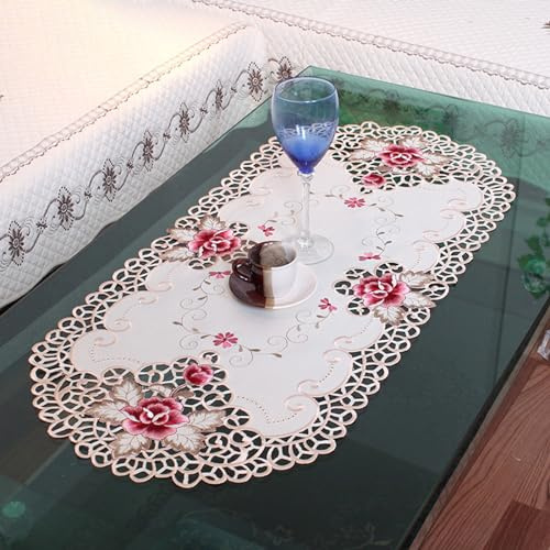 BBTISG Runner Da Tavolo Ricamato In Pizzo, 40x85cm Ovale Con Centrini Rotondi, Tovagliette Per Casa, Giardino, Matrimoni E Decorazioni Di Festa (Stile 3)